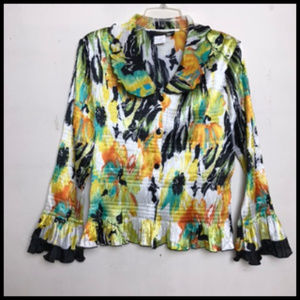 Mod Multi Color Crinkle Pleats Ruffle Jacket or Top Size M